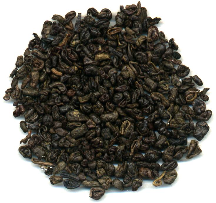 Gunpowder green tea, rolled into pellets